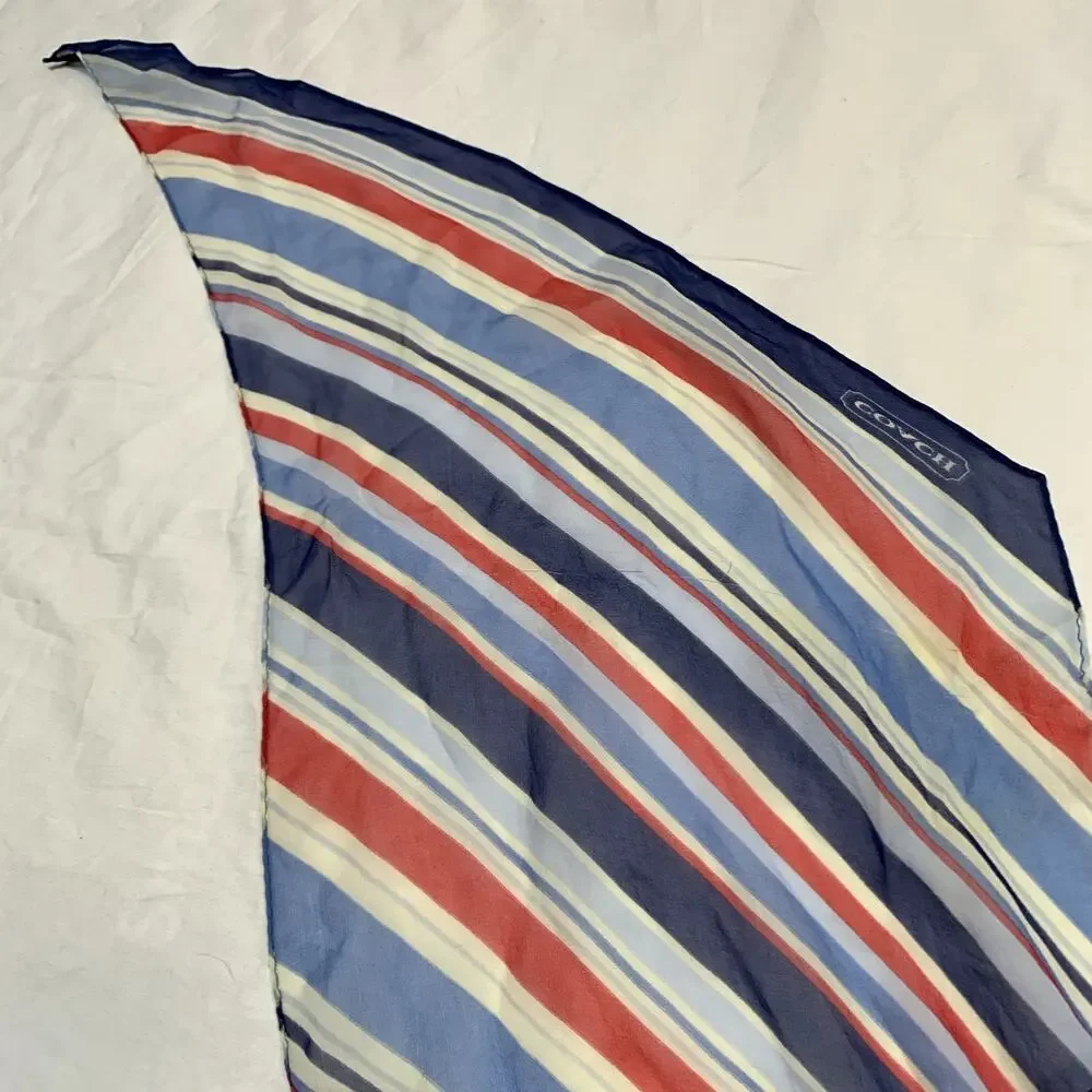 Coach Silk Striped Red white Blue scarf point Neck/Purse Tie Scarf